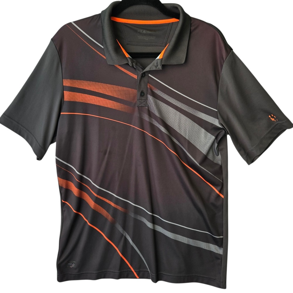 FILA Men's Golf Polo Shirt Short Sleeve Geometric Print Orange Grey Charcoal MED